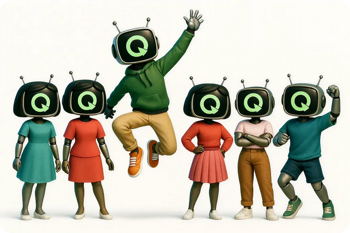 Optimite robot mascots representing our global team