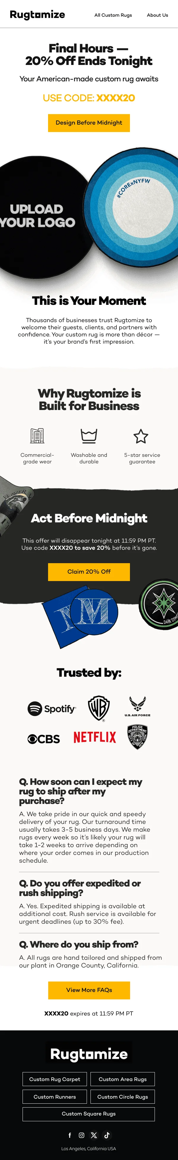 Rugtomize email design